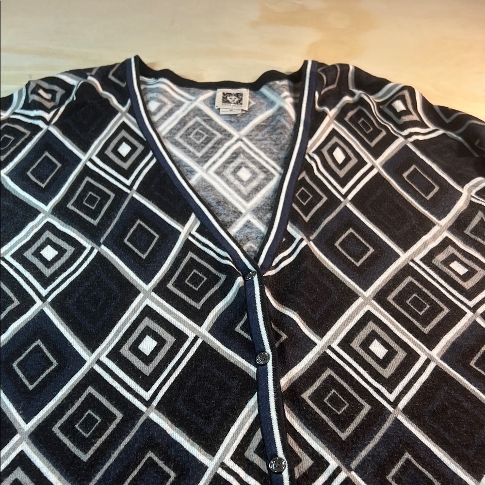 Anne Klein Black, white and Gray Knit Cardigan Sweater Sz M
